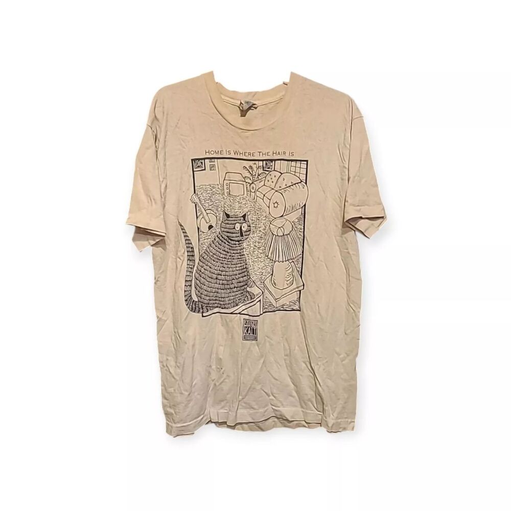 Stuart Katt Size L 100% Cotton Home Is Where The Hair Is Cat Graphic Tee Shirt